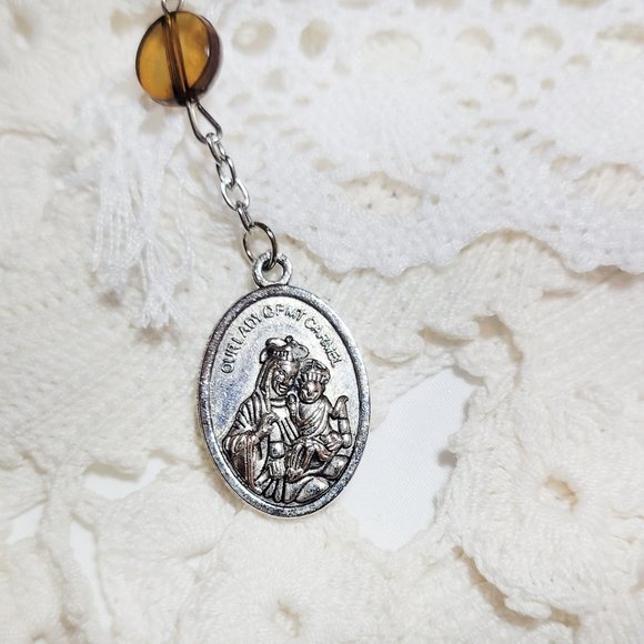 Vintage 1980s Our Lady Of Mt Carmel And Padre Pio Religious Prayer Chaplet - Picture 3 of 4